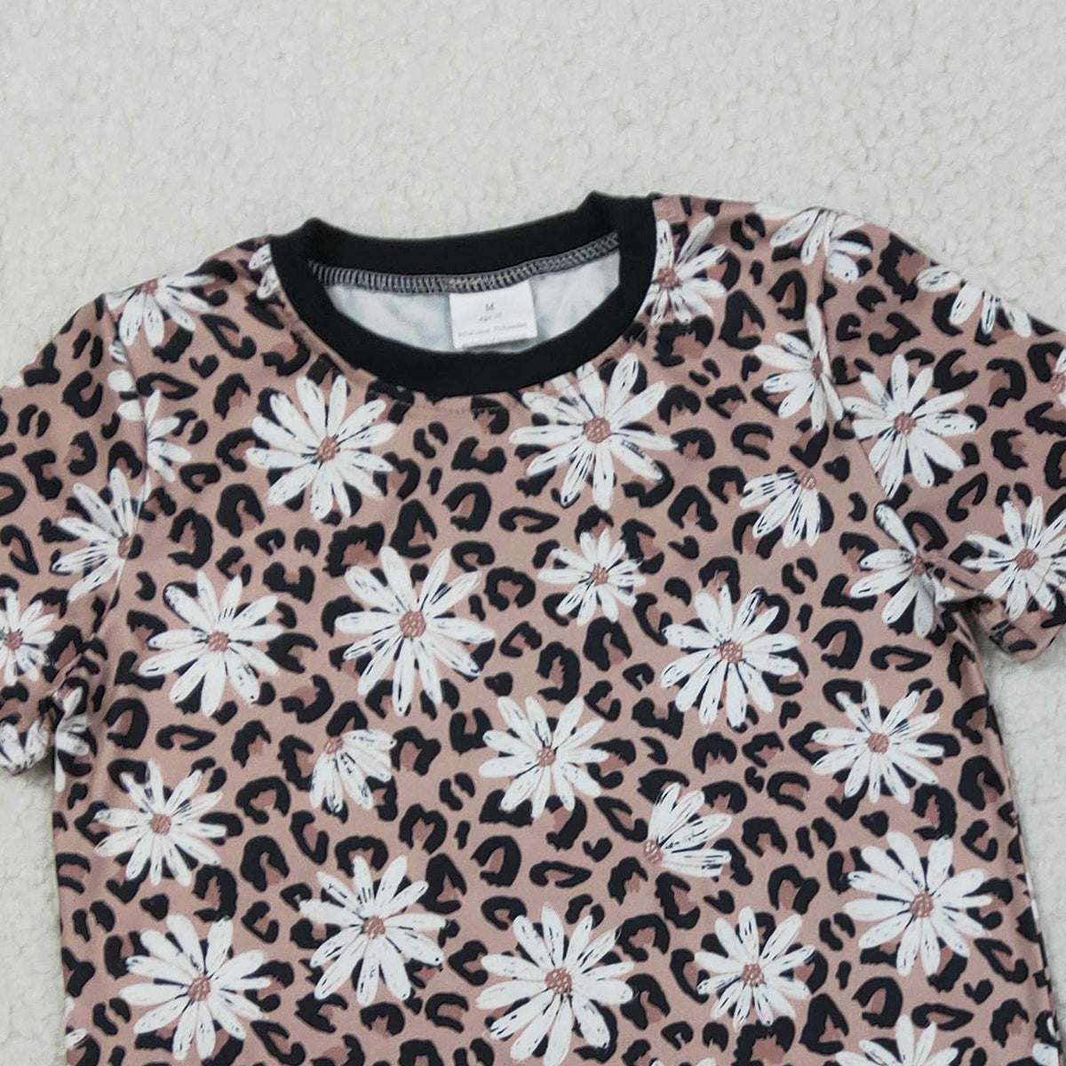 RTS NO MOQ GSSO3079 Baby Girls Leopard Daisy Flowers Short Pajamas Top Set Cute Animal Print Baby Clothing Set for Little Girls
