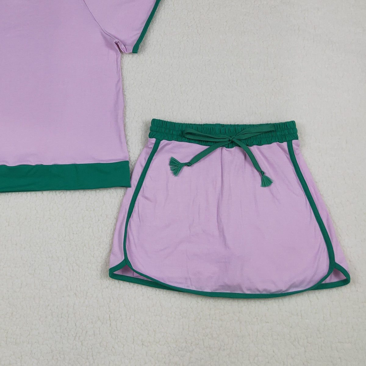 RTS NO MOQ GSD3675 Adult Women's Pink Cotton Clothes Set with Short Sleeve Top Skirt And Shorts for Spring Summer Casual Wear