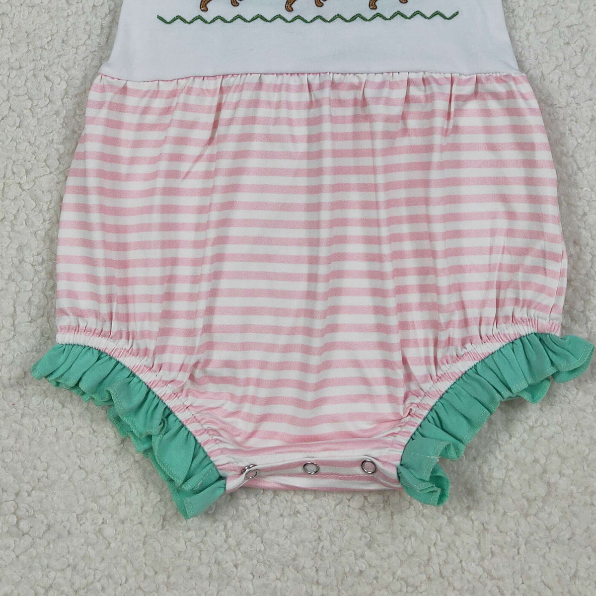 RTS NO MOQ SR3558 Baby Girls Pink Stripe Hunting Rompers with Embroidery Dogs Strap Cute Baby Rompers