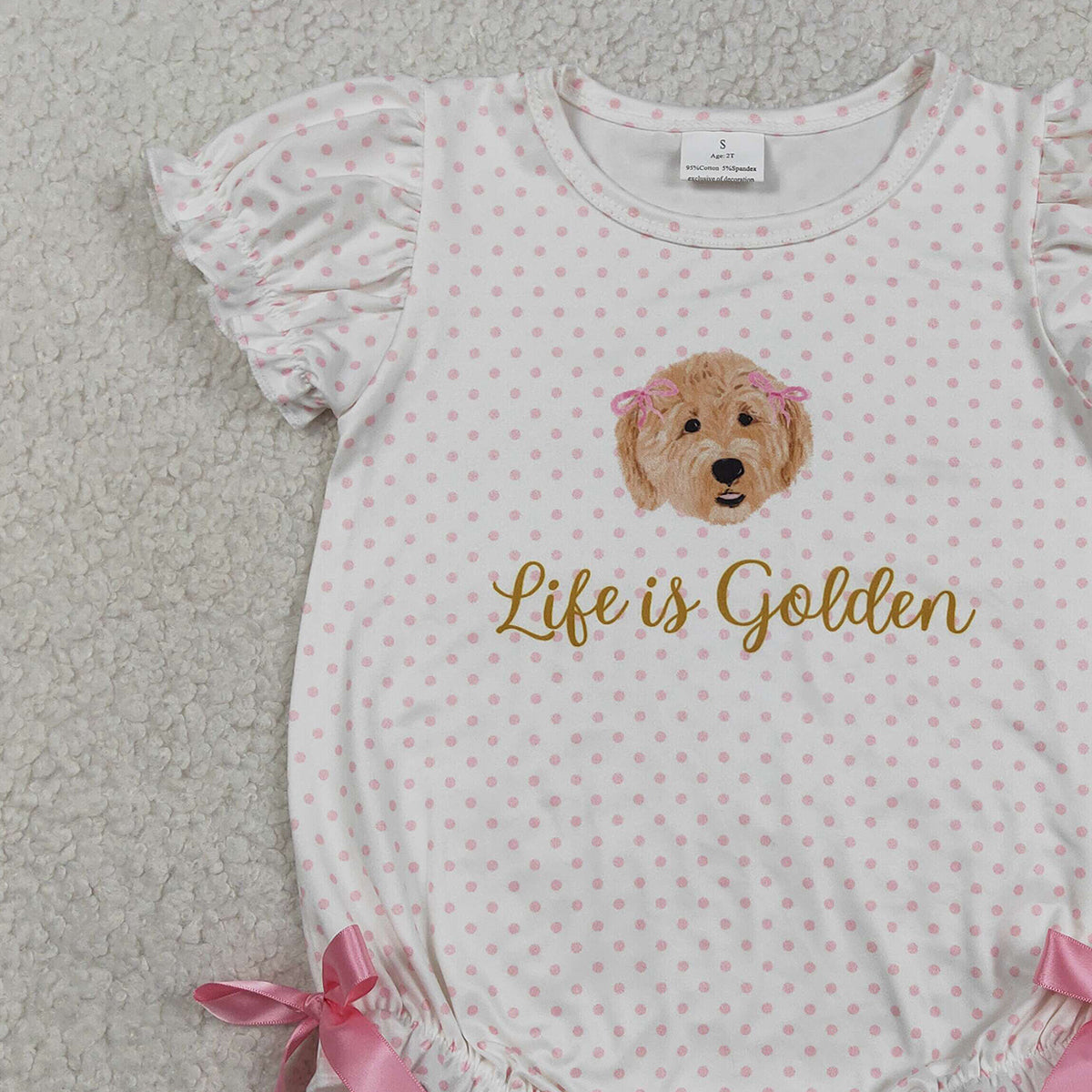 RTS NO MOQ SR3779 Baby Girls Pink Polka Dots Ruffle Rompers