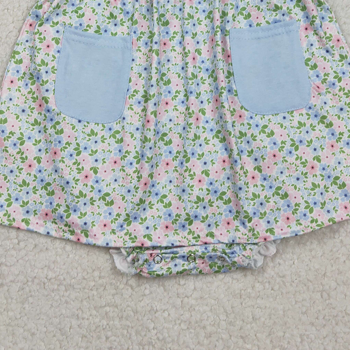 RTS NO MOQ SR3752 Baby Girls Sleeveless Tunic Rompers with Pockets And Ruffle Bummies Floral Print Comfortable Cotton Outfit for Infants