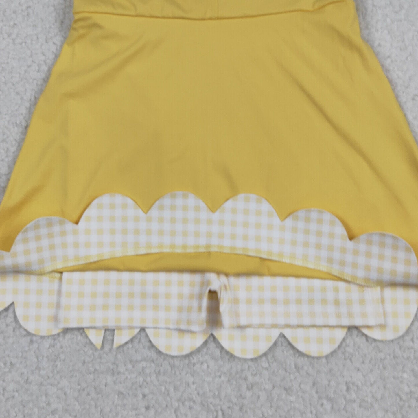 RTS NO MOQ yoga fabric GSD3318 Baby Girls Yellow Yoga Active Sleeveless Scallop Ruffle Bow Knee Dress