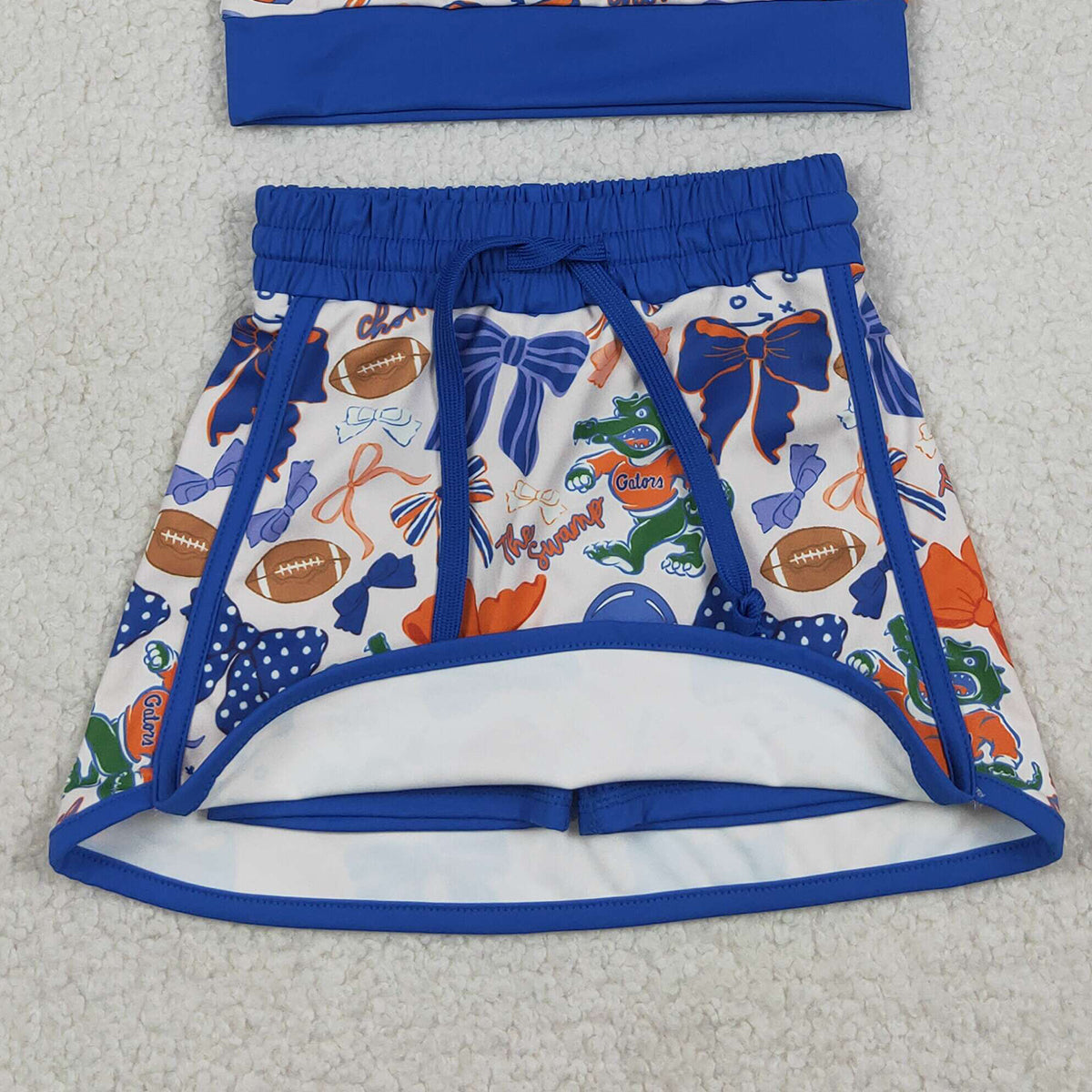 RTS NO MOQ GSD3698 Baby Girls Bow Football Crocodile Print Top And Skirt Short Set Yoga Active Outfit Team Colors Clothing Set for Kids