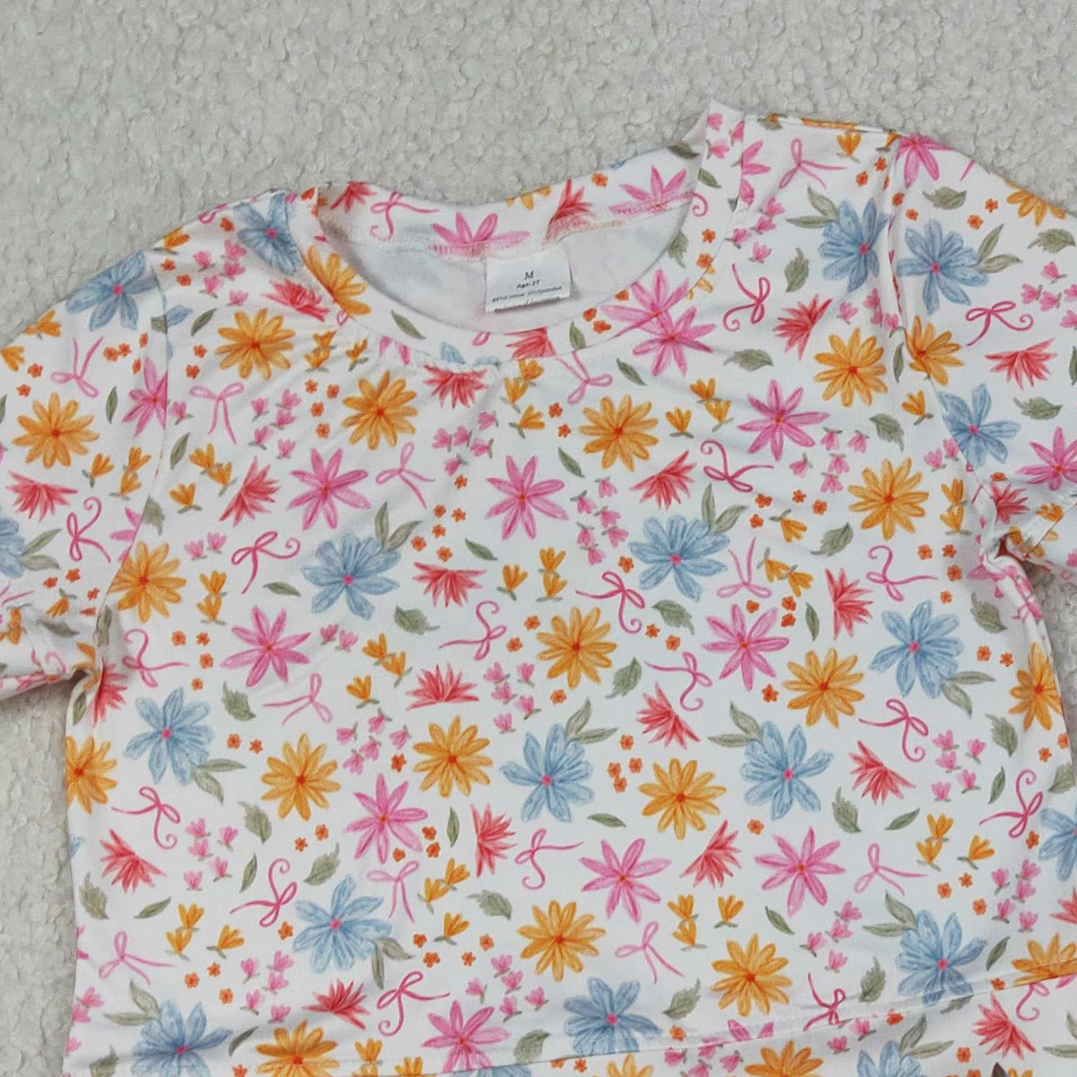 RTS NO MOQ GSSO3269 Baby Girls Short Sleeve Colorful Flowers Top with Scallop Edge Shorts Cute Outfit Set for Little Ones