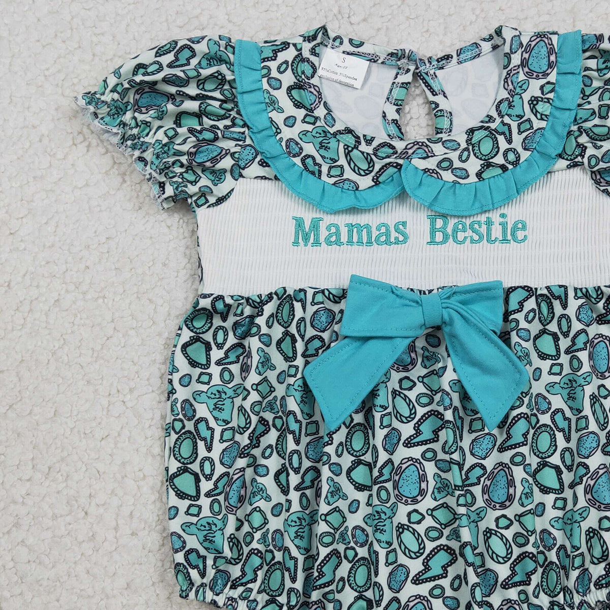 RTS NO MOQ SR3863 Smocked Mama's Bestie Baby Girls Collar Western Ruffle Rompers Cute Baby Outfit Summer Clothes for Infants