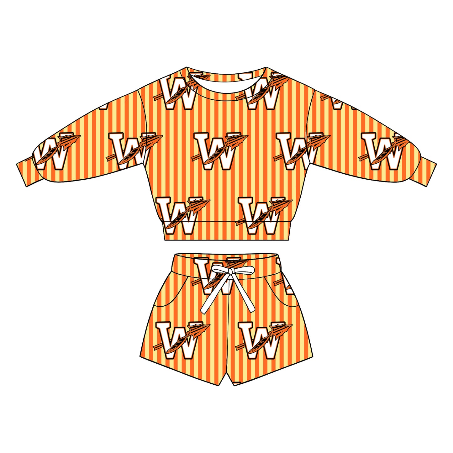 custom moq 5 mix size  XY072108 Baby Kids Stripe Long Sleeve Top Drawstring Shorts Team Casual Set