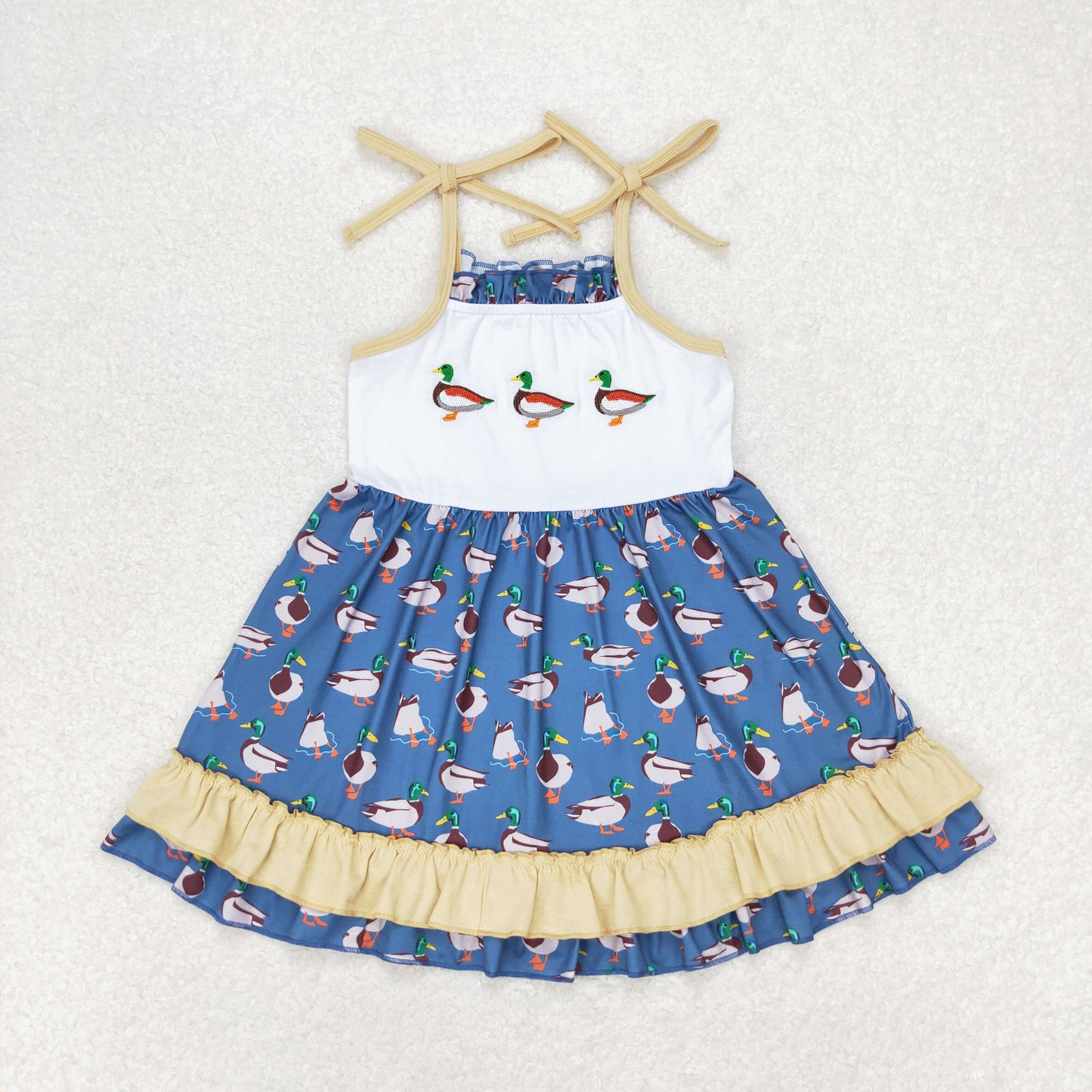 RTS NO MOQ Embroidery Duck Light brown Dresses Rompers Clothes Sets