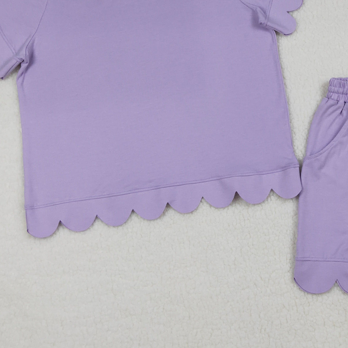 RTS NO MOQ GSSO3199 Adult Women's Lavender Short Sleeve Shirt with Pockets Short Scallop  Clothing Set