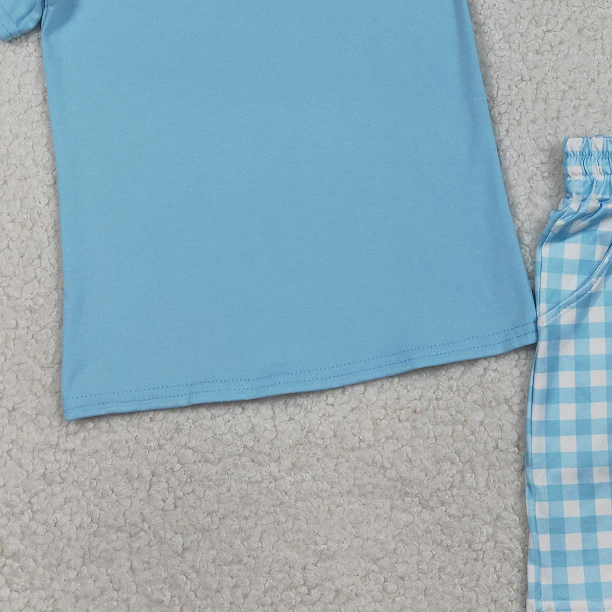 RTS NO MOQ BSSO1883  Baby Boys Blue Checked Shirt with Short Sleeves And Shorts with Pockets Clothing Set