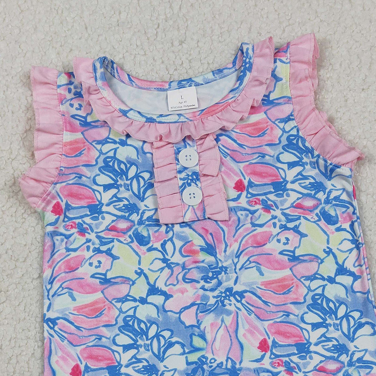RTS NO MOQ GSD3627 Baby Girls  Sleeveless Ruffle Knee-Length Dress with Button Floral Print Children's Clothing
