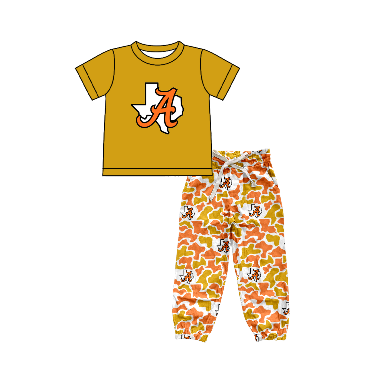 custom moq 5 mix size XY063008 Baby Boys Short Sleeve Top Camo Drawstring Pants Set