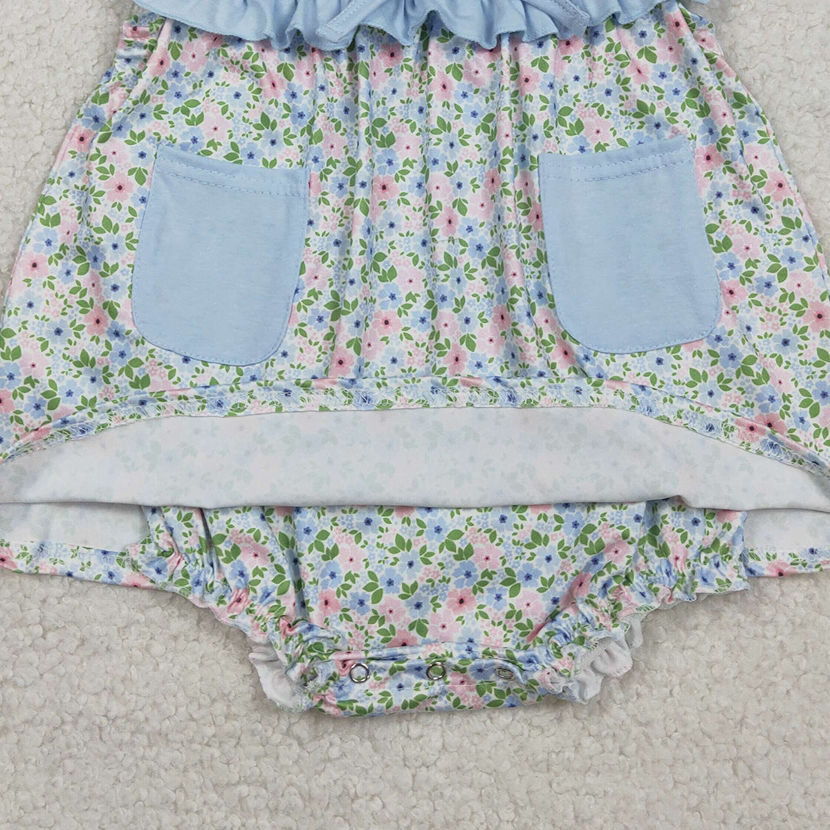 RTS NO MOQ SR3752 Baby Girls Sleeveless Tunic Rompers with Pockets And Ruffle Bummies Floral Print Comfortable Cotton Outfit for Infants