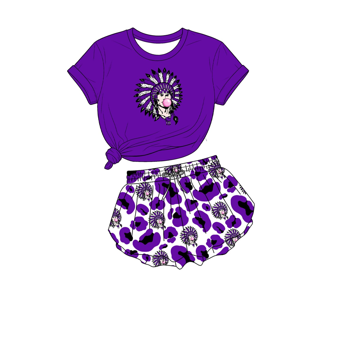 custom moq 5 mix size XY071708 Baby Girls Solid Color Short Sleeve Crew Neck Top Leopard Print Shorts Team Outfit Set