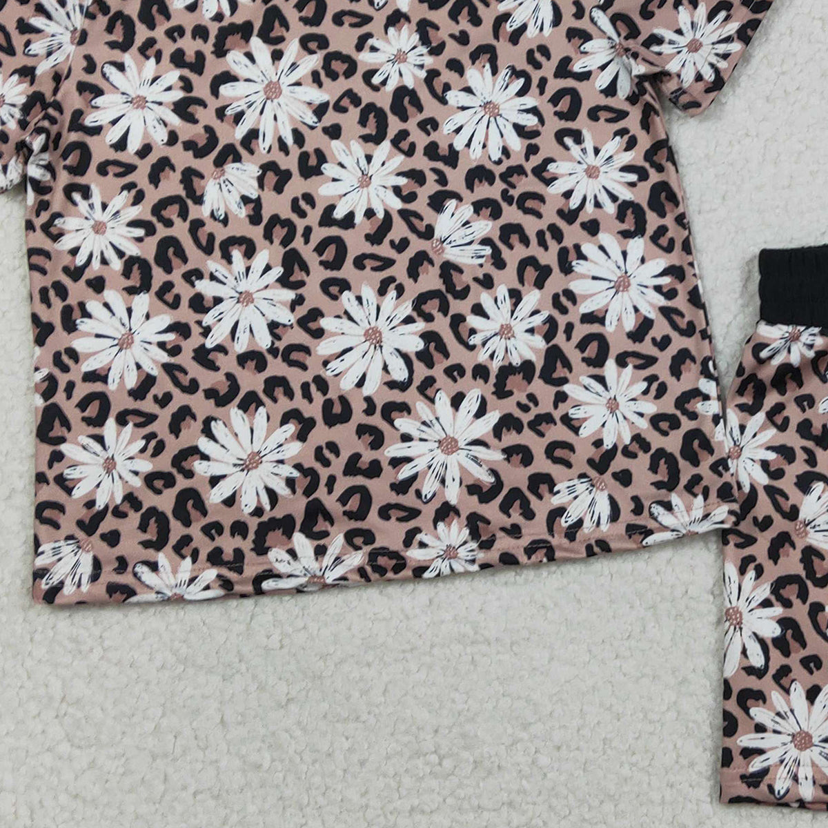 RTS NO MOQ GSSO3079 Baby Girls Leopard Daisy Flowers Short Pajamas Top Set Cute Animal Print Baby Clothing Set for Little Girls