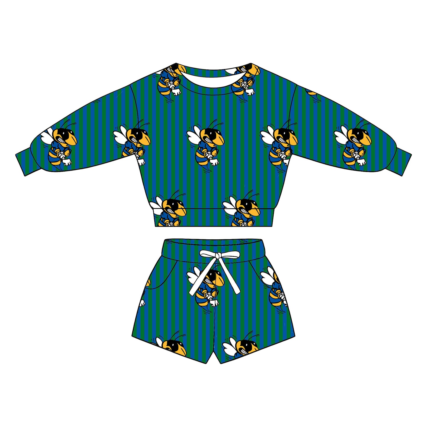 custom moq 5 mix size  XY072208 Baby Kids Stripe Long Sleeve Top Drawstring Shorts Team Casual Clothes Set