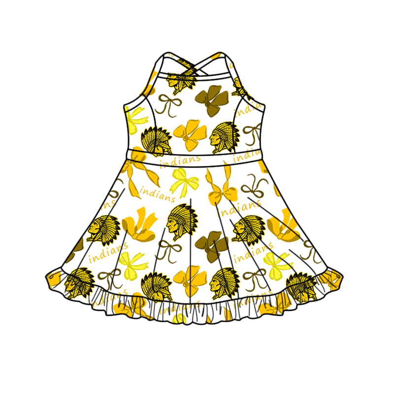 custom moq 5 mix size XY070108 Baby Girls Bows Print Strap Knee Length Yoga Skort Dress Team Outfit