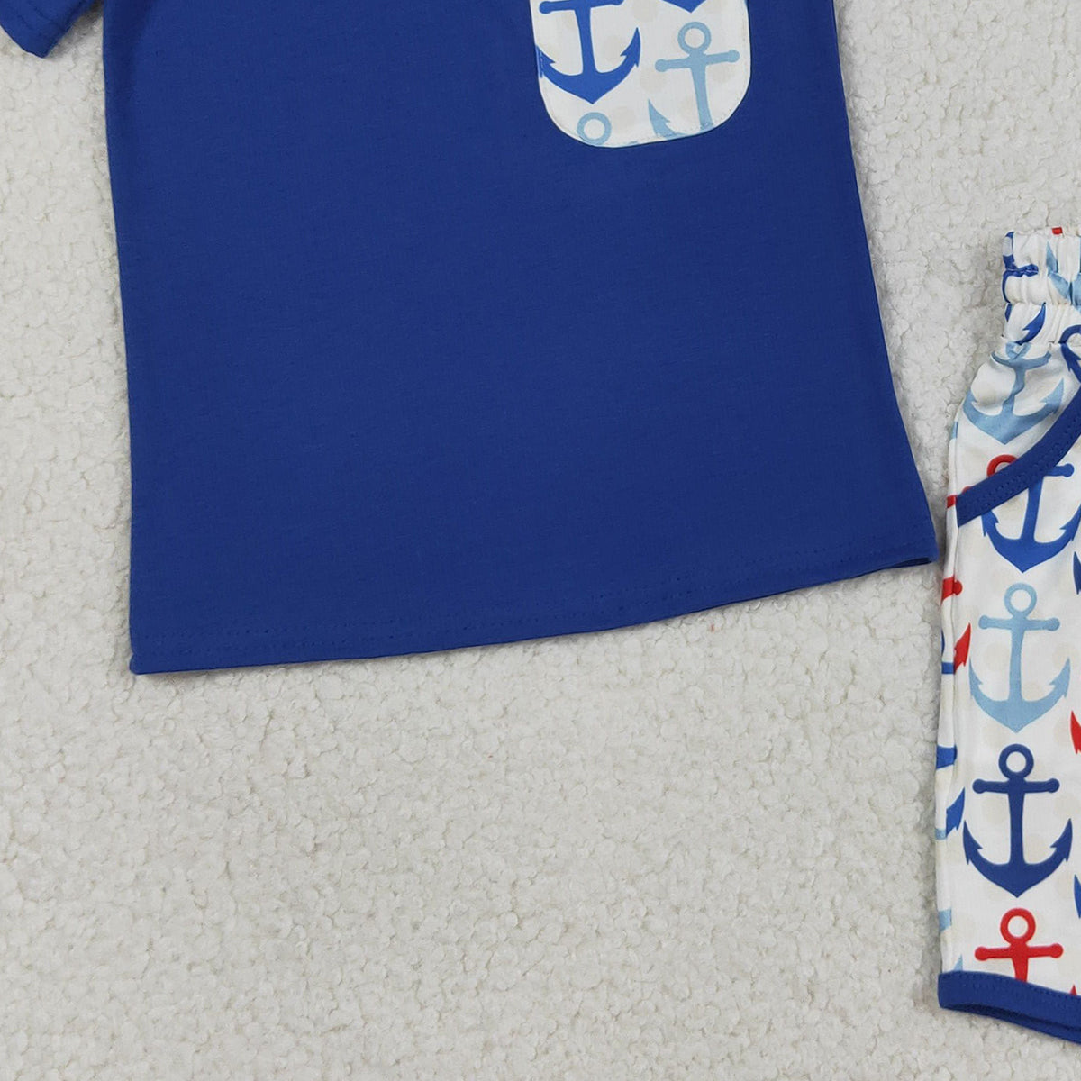 RTS NO MOQ BSSO1874 Baby Boys Hot Blue Short Sleeve Shirt Top with Boats Fishing Pocket Shorts Clothing Set