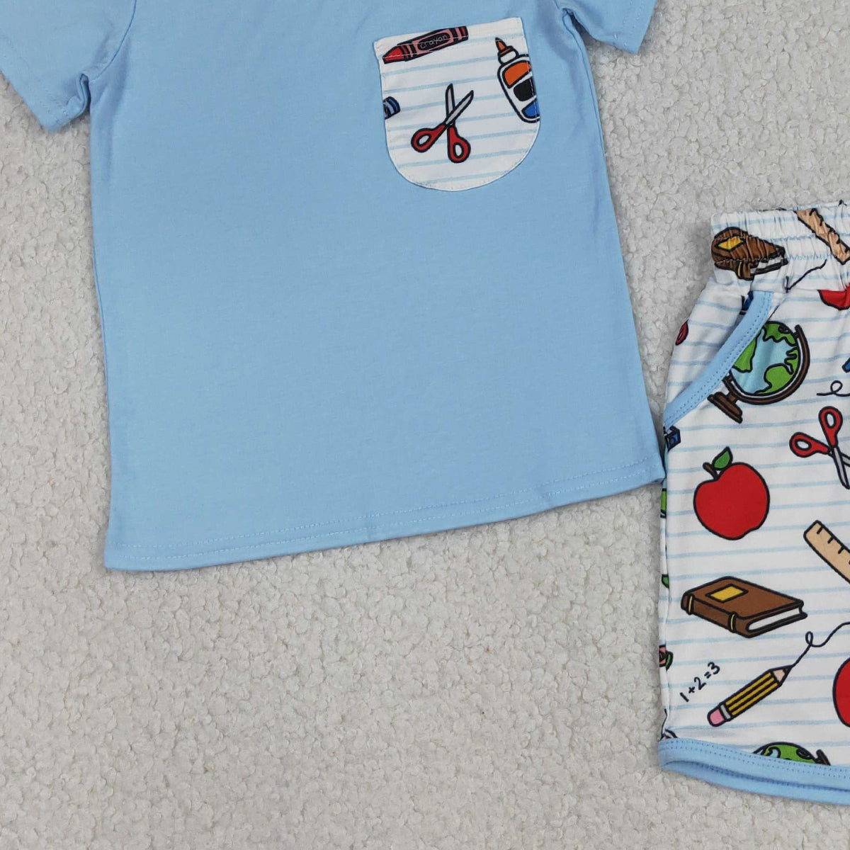 RTS NO MOQ BSSO1921 Baby Boys Back to School Clothes Set with Apples Pencils Top And Shorts