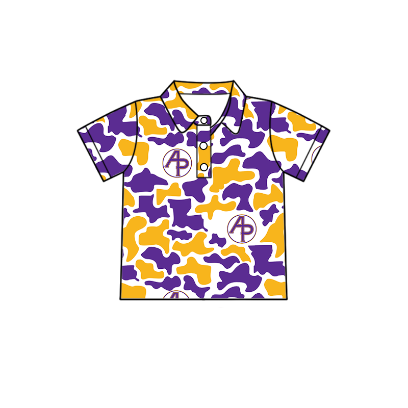 custom moq 5 mix size XY062908 Baby Boys Camouflage Print Short Sleeve Button Polo Shirt Top