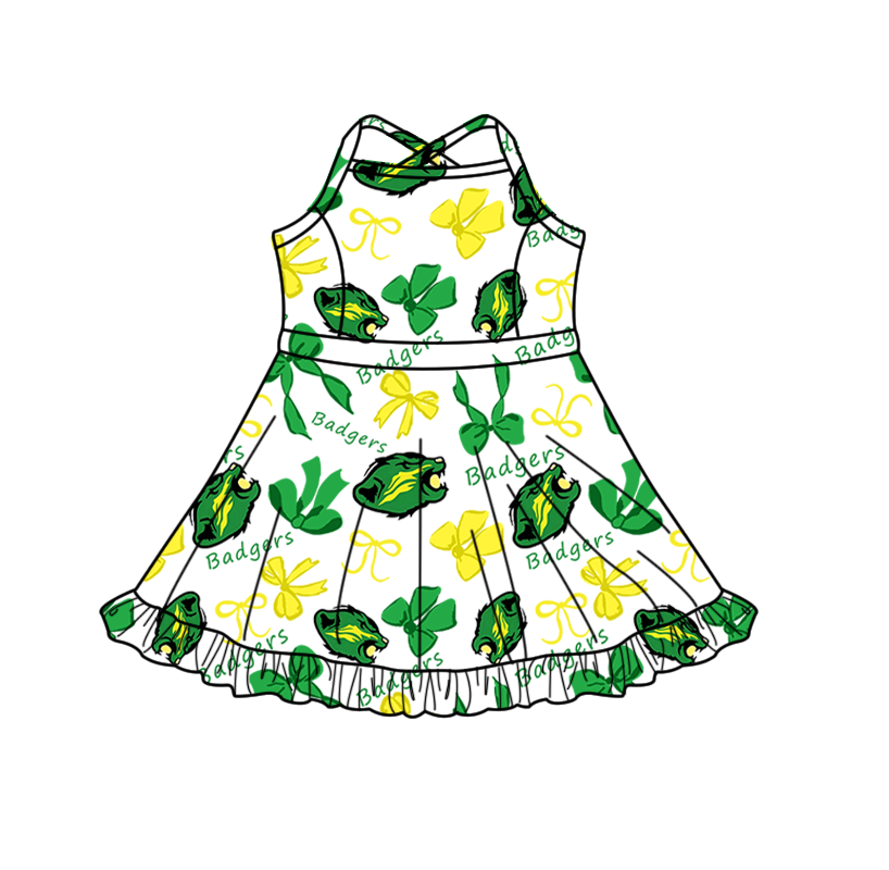 custom moq 5 mix size XY070108 Baby Girls Bows Print Strap Knee Length Yoga Skort Dress Team Outfit