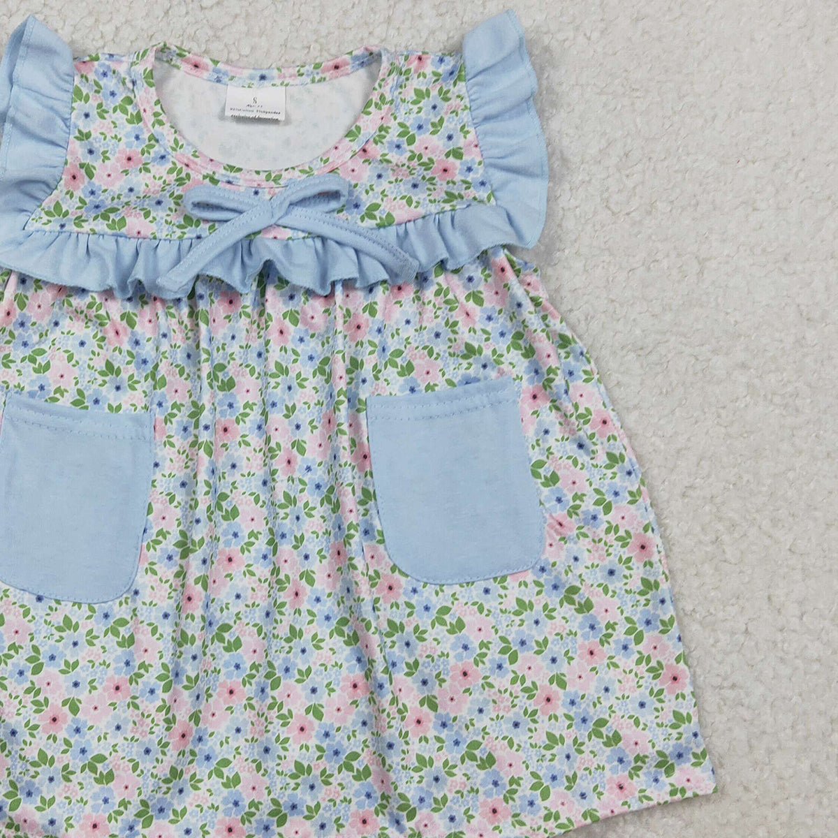 RTS NO MOQ SR3752 Baby Girls Sleeveless Tunic Rompers with Pockets And Ruffle Bummies Floral Print Comfortable Cotton Outfit for Infants
