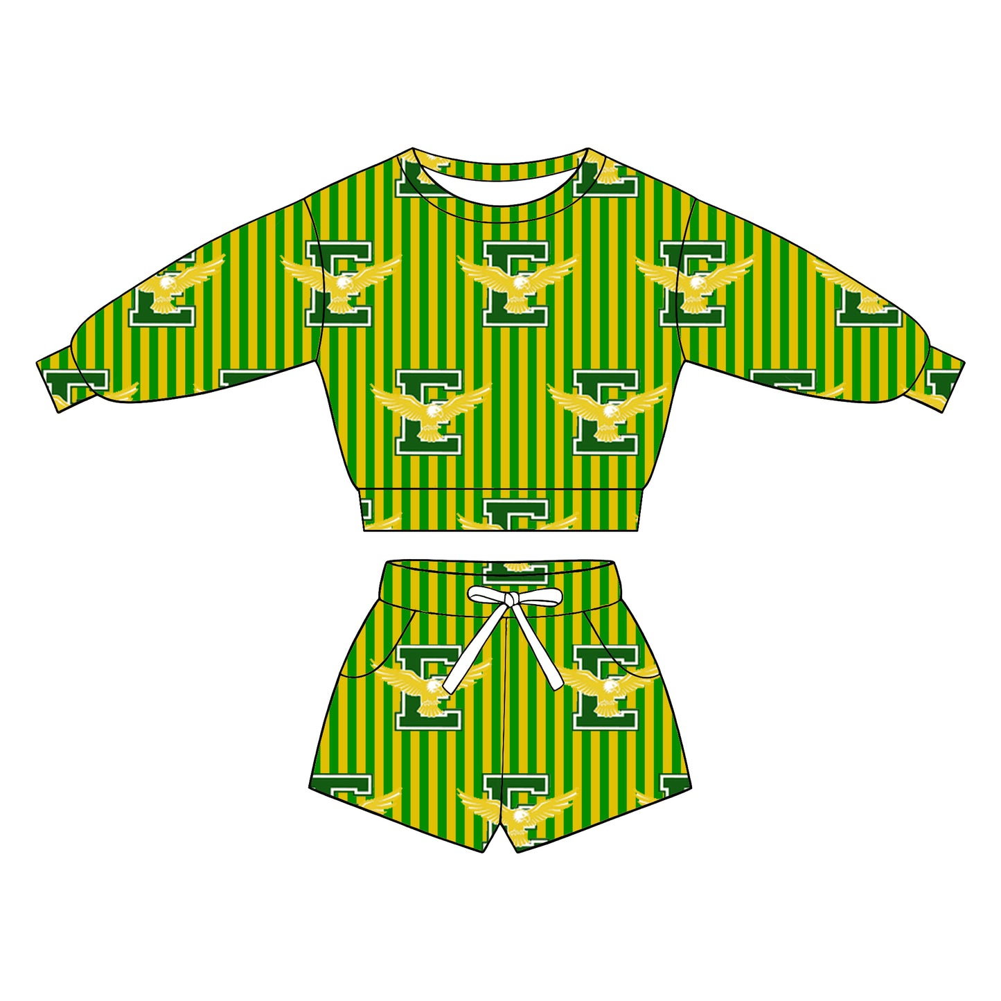 custom moq 5 mix size  XY072108 Baby Kids Stripe Long Sleeve Top Drawstring Shorts Team Casual Set