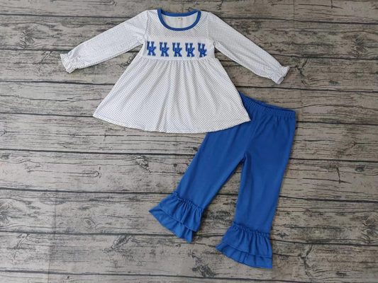 Custom moq 5 mix size milk silk summer teams baby girl clothes blue long sleeve pants sets-25.8.5