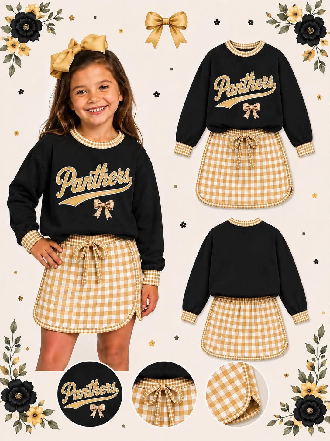 custom moq 5 mix size JEBX01 Baby Girls Letter Bow Print Long Sleeve Top Skirt Clothing Set
