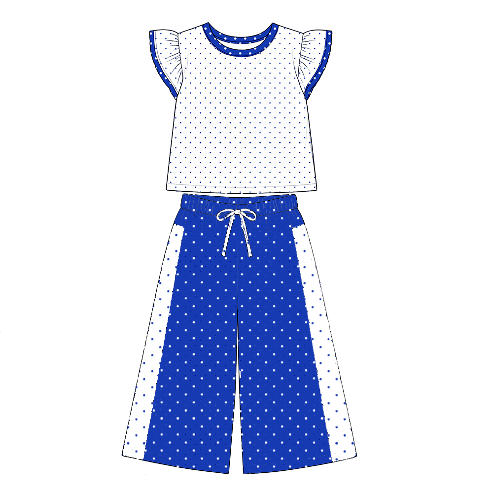 custom moq 5 mix size LHGNDN0101 Baby Girls Cute Polka Dot Print Flutter Sleeve Top Bell Bottom Flare Pants Team Set