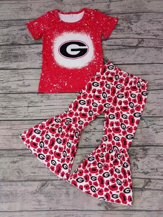 custom moq 3 eta 6-7weeks baby girls clothes team G red short sleeve + trousers suit
