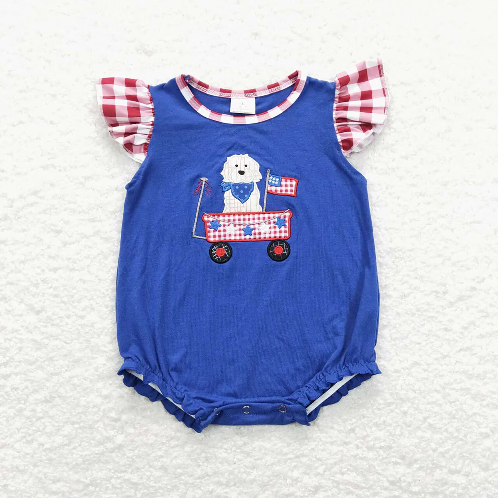 Baby Girls July 4th Dog Flag Sister Brother Rompers Clothes Set