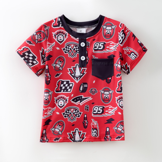 Custom moq 5 each style eta 6-7weeks baby girl clothes team brick red short sleeve top-25.8.4