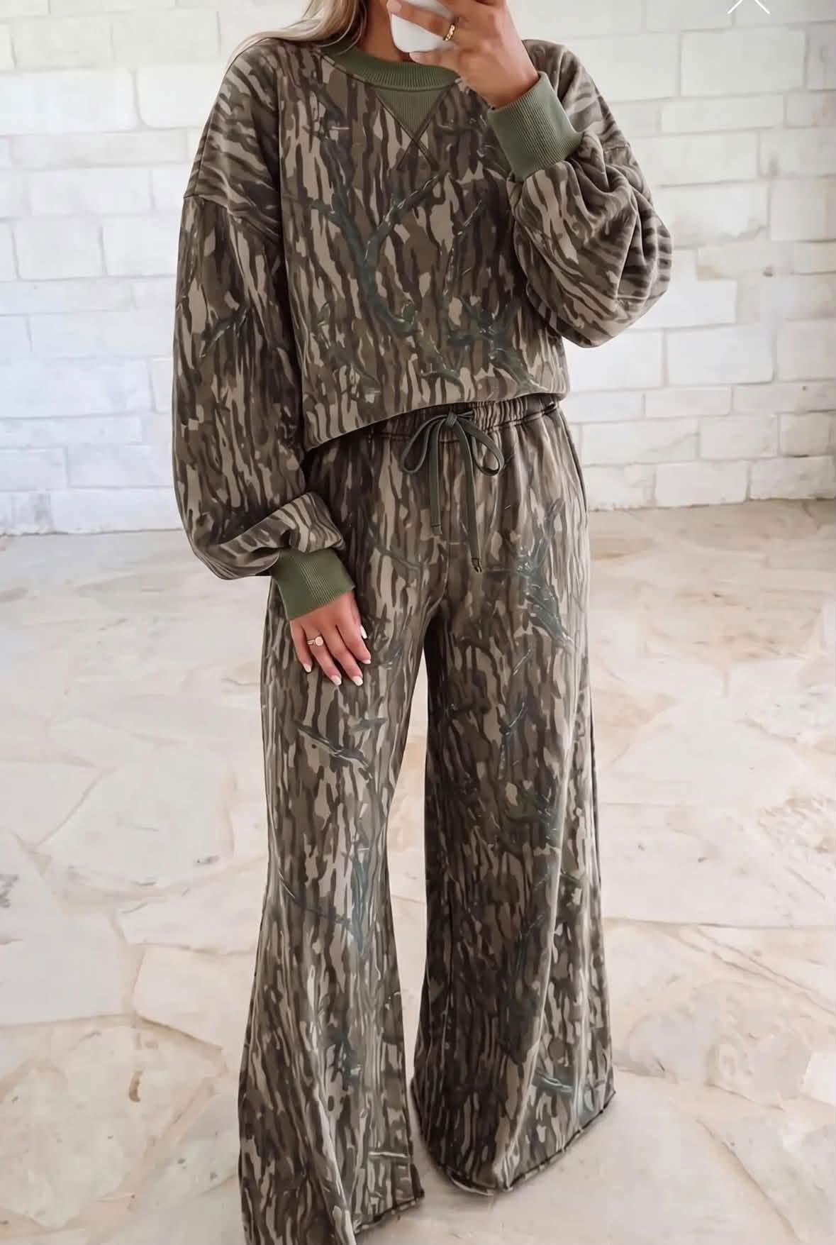 custom moq 5 mix size Ralynsl0102 Adult Camo Long Sleeve Sweatshirt And Camo Pant Sets Camo Hoodie Long Sleeve Top