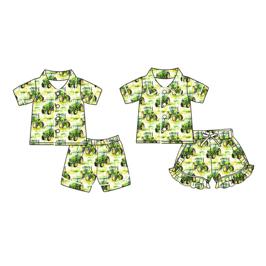 11.13 custom each style moq 5eta 4-6week Sibling Sister green baby girl short sleeve shorts sets 1 and sets 2 match design