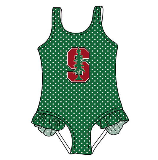 Custom moq 5 mix size milk silk summer teams Green Baby Girl Sleeveless Polka Dot Lace Onesie Swimsuit Cute Summer Beachwear for Little Girls