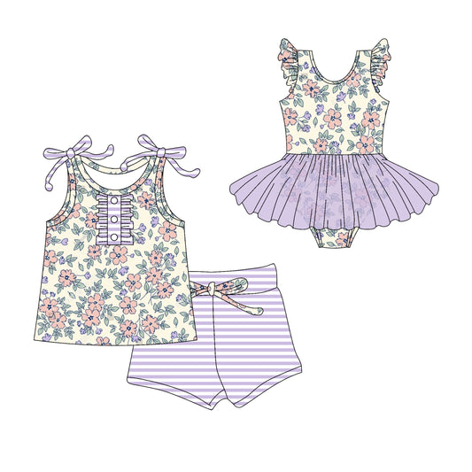 3.1 custom each style moq 5eta 4-6week Sibling Sister floral baby girl short sleeve shorts sets and romper match design