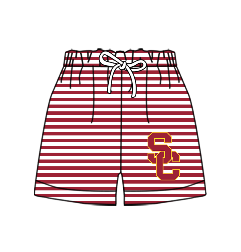 Custom moq 5 mix size milk silk summer teams Baby Red Striped Drawstring Shorts for Children Elastic Waist Kids Summer Shorts