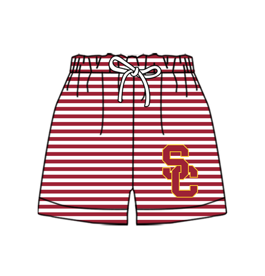 Custom moq 5 mix size milk silk summer teams Baby Red Striped Drawstring Shorts for Children Elastic Waist Kids Summer Shorts