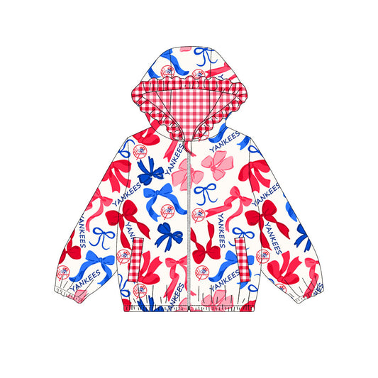 Custom moq 8 mix size milk silk summer team baby girls clothes bow red blue hooded long sleeve top-25.9.19
