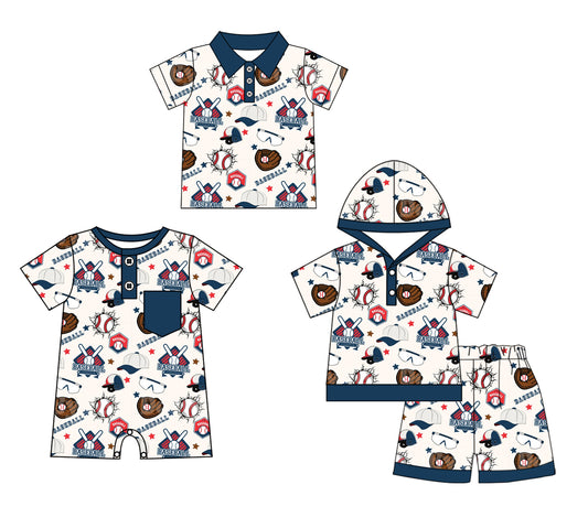 12.4 custom each style moq 5eta 4-6week Sibling Sister baseball baby boy short sleeve shorts sets and boy romper and top match design