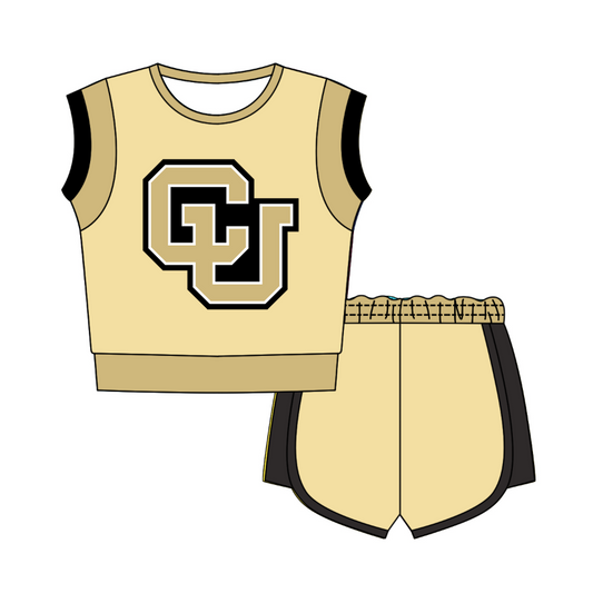 Custom moq 5 mix size milk silk summer teams Brown Sleeveless O-Neck Top And Shorts Set Cute And Comfortable Kids' Outfit