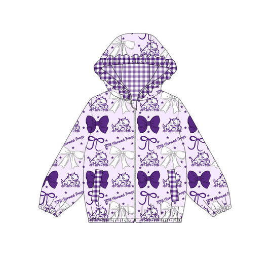 1003-Custom moq 8 mix size milk silk summer team baby girls clothes bow purple hooded long sleeve top-25.10.9