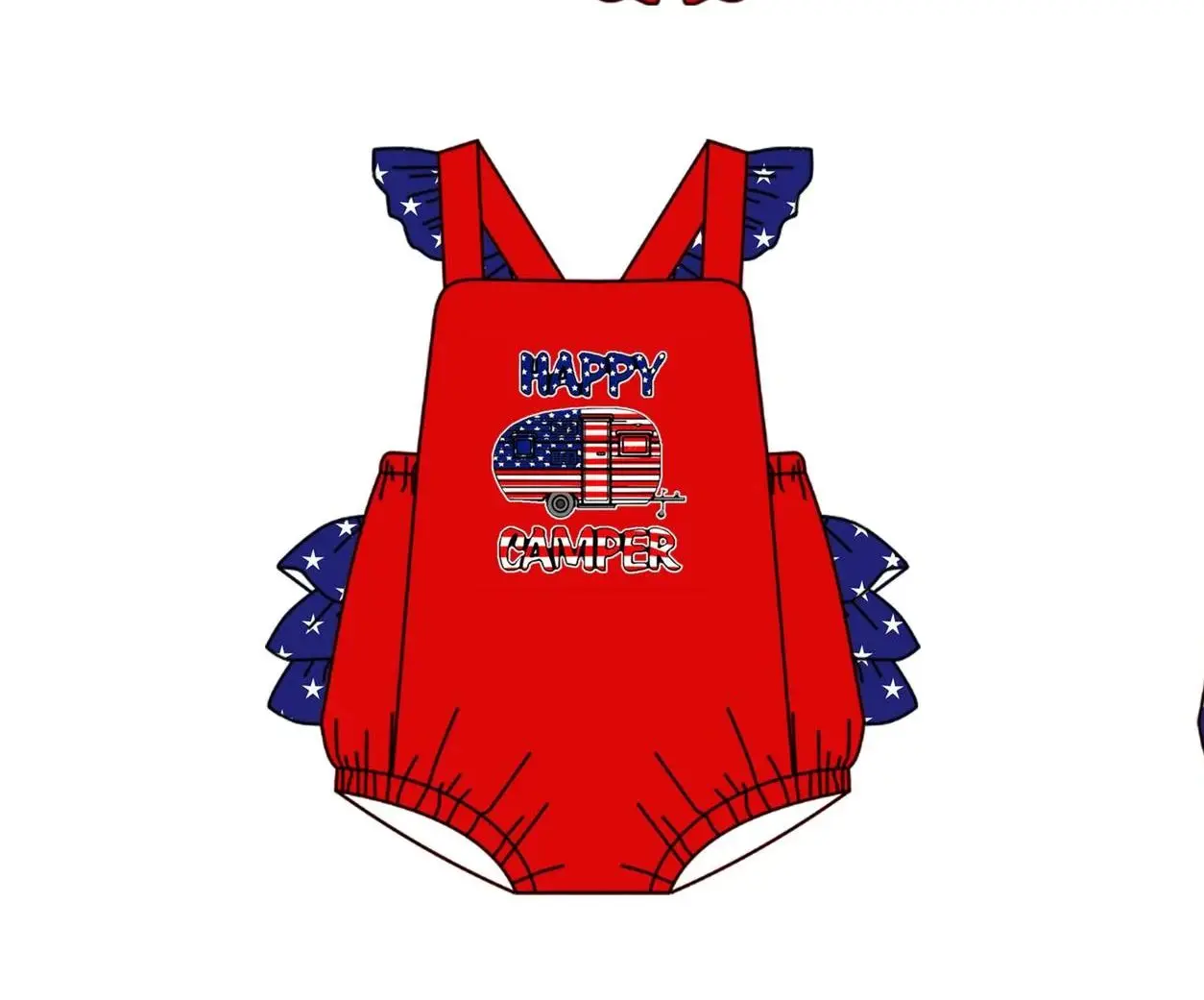5.17custom each style moq 5eta 4-5week Sibling Sister HAPPY CAMPER print red girls and boys outfits and baby romper match family design