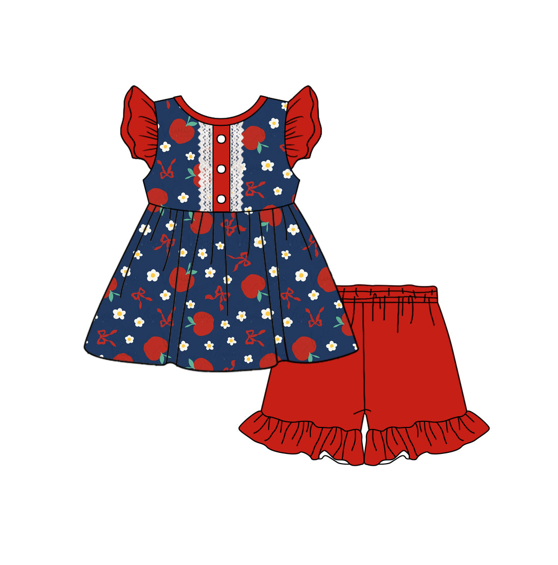 11.30 custom each style moq 5eta 4-6week Sibling Sister apple and baseball baby girl short sleeve shorts sets 1 and sets 2 match design