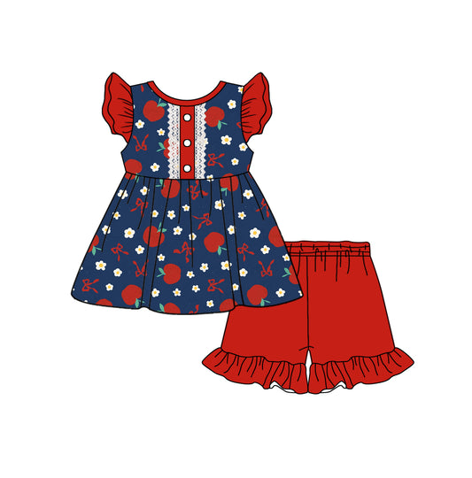 11.30 custom each style moq 5eta 4-6week Sibling Sister apple and baseball baby girl short sleeve shorts sets 1 and sets 2 match design