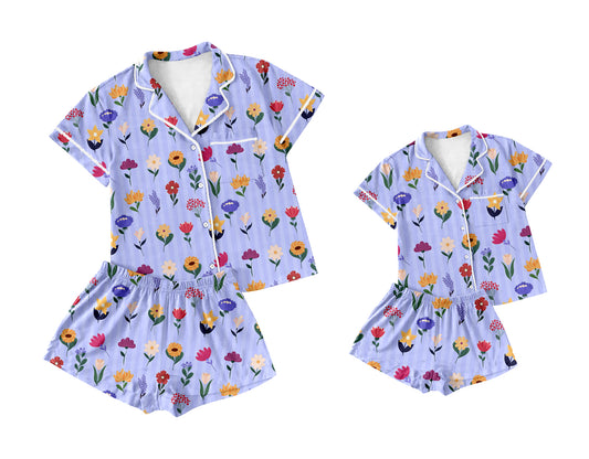 12.10 custom each style moq 5eta 4-6week Sibling Sister floral baby boys short sleeve shorts sets and adult sets match design