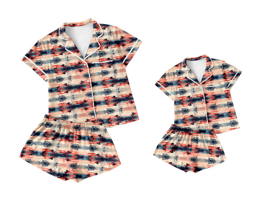 11.26 custom each style moq 5eta 4-6week Sibling Sister geometric baby boys short sleeve shorts sets and adult sets match design
