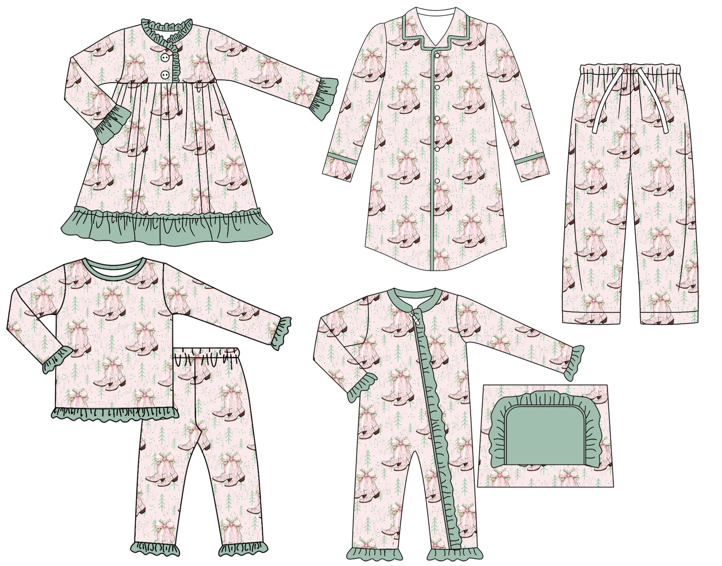 25.6.21 custom each style moq 5eta 4-6week Sibling Sisters boot bow baby girl long sleeve pants sets and adult top and adult pants and romper and dress match family design