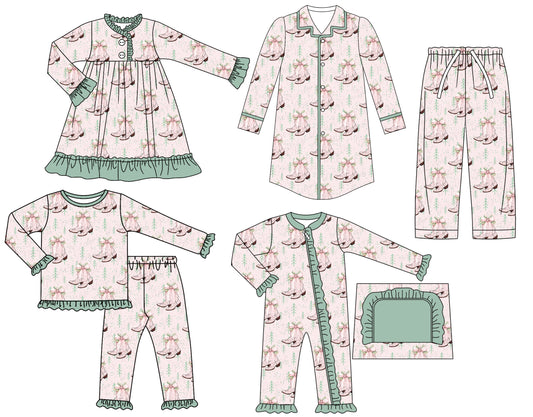25.6.21 custom each style moq 5eta 4-6week Sibling Sisters boot bow baby girl long sleeve pants sets and adult top and adult pants and romper and dress match family design