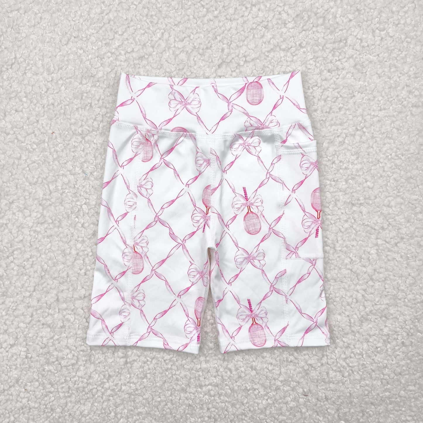 RTS NO MOQ SS0397 White yoga shorts with racket bow pattern